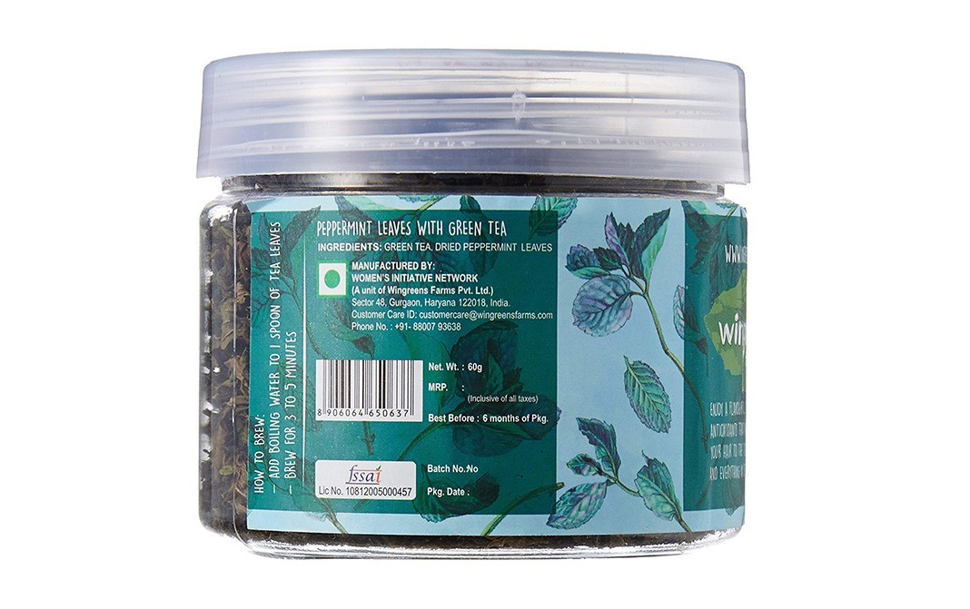 Wingreens Farms Pepper Mint Leaves Green Tea   Jar  60 grams